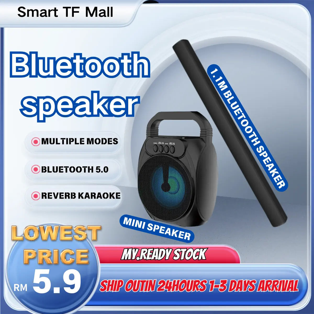 Portable Bluetooth Speaker  LED Light Wireless Speakers Hifi Sound Extra Bass Sound Box IN STOCK Audio Waterproof Mobile Power Karaoke No microphone