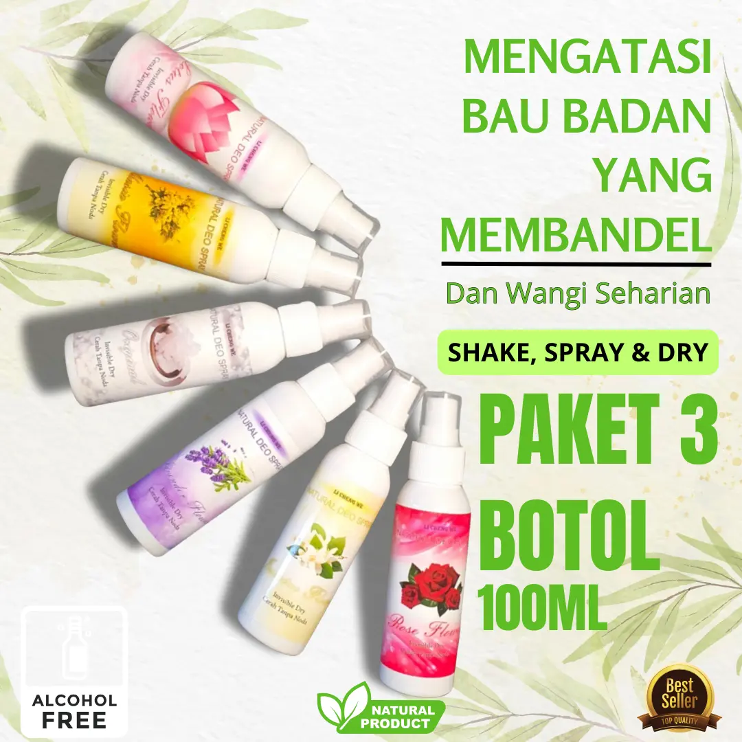 Paket 3 Botol 100ml NATURAL DEODORANT TAWAS SPRAY ORGANIK PENGHILANG BAU BADAN KETIAK ALAMI BY LCW