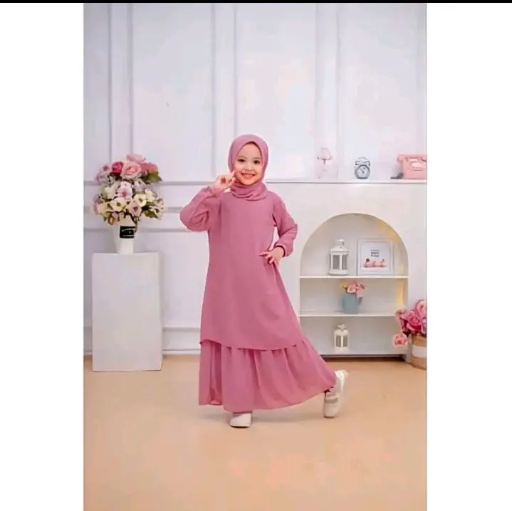 SR MALAYSIA GAMIS KIDS+PASHMINA BAHAN CERUTY BABYDOLL FULL PURING