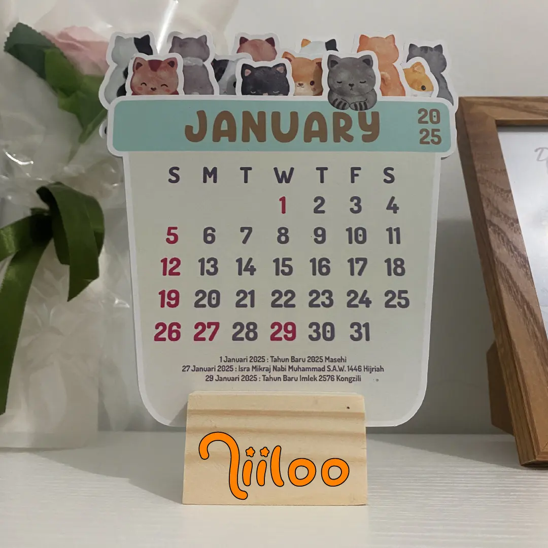 Kalender Meja Aesthetic 2025 Calendar Bloomy Flower & Cat Niiloo