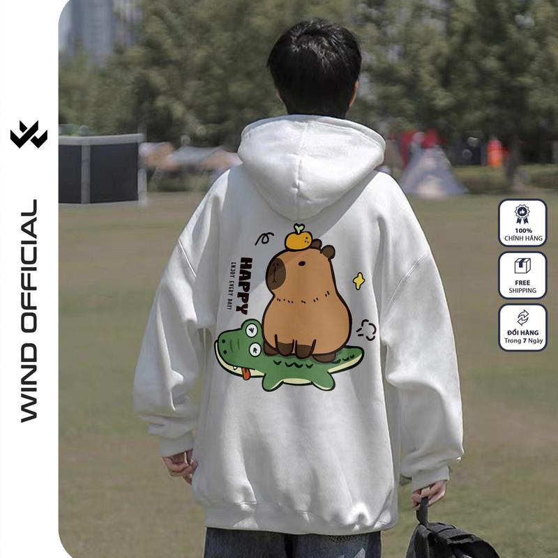 Áo hoodie unisex form rộng WIND CAPYBARA ENJOY áo khoác zip thời trang nam nữ nỉ bông dây kéo oversize Menswear Dài Tay Có Túi Tay Dài