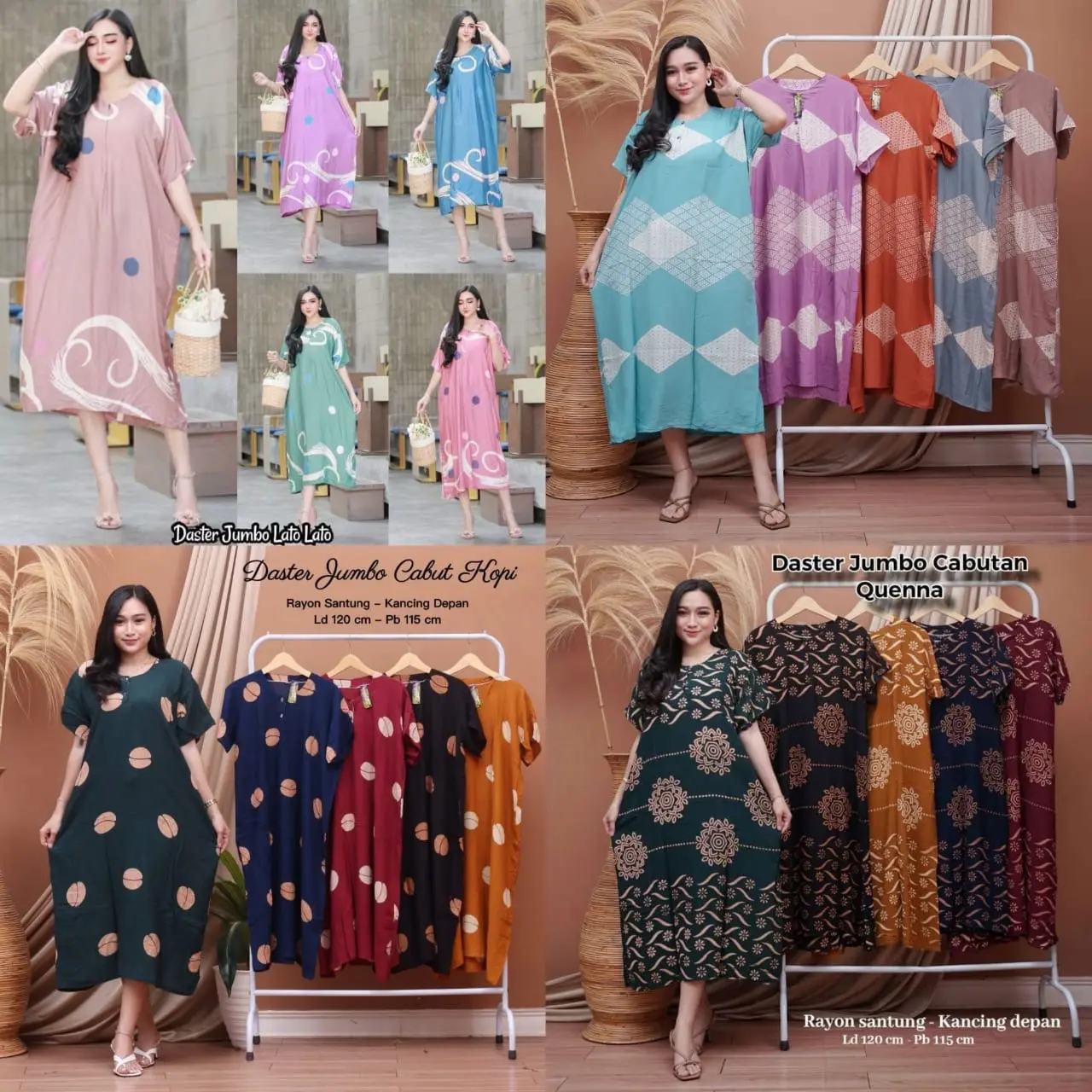Daster wanita 118dpt 3 daster jumbo harian rayon lengan pendek depan busui ld 120 daster kekinian daster ibu ibu muda