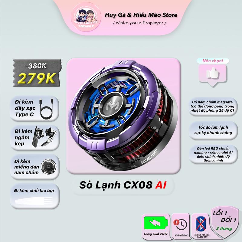 Sò Lạnh Tản Nhiệt CX08 AI [BẢO HÀNH 3 THÁNG] (làm mát cho điện thoại và máy tính bảng) công suất 18W mag safe (ngàm kẹp)