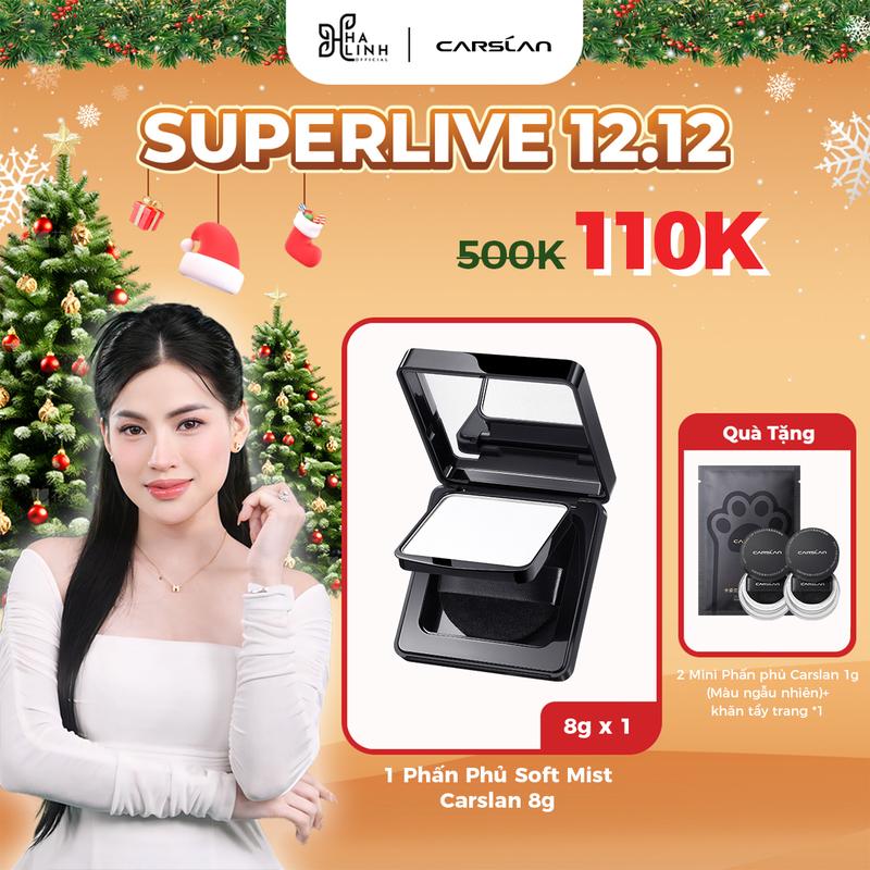 [ Võ Hà Linh x CARSLAN] Phấn Phủ Soft Mist Carslan kiềm dầu tốt 8g tặng 2 Phấn phủ Carslan mini 1gx2 (Màu ngẫu nhiên)+khăn tẩy trang *1