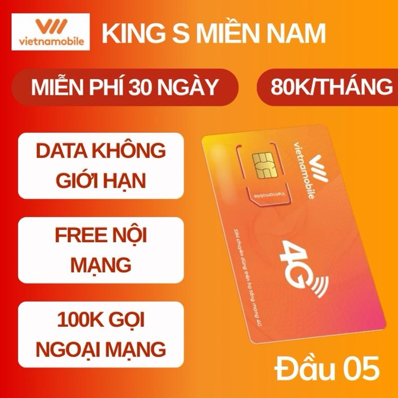 Sim Vietnamobile 4G King - Phát Lộc - Data không giới hạn dung lượng. Dùng 19 Tỉnh Miền Nam