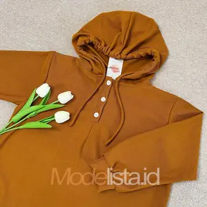 Yola Dress Hoodie Wanita Bahan Knit Kancing Depan Busui LD 110 - 125 by Modelista ID