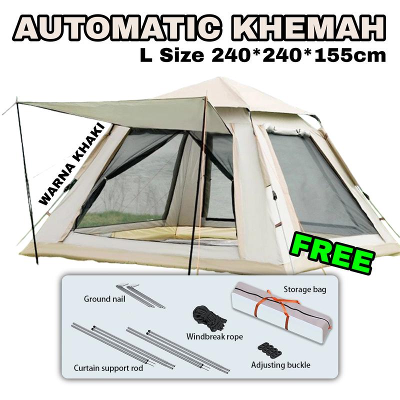 Khemah Khaki ( DOUBLE LAYER ) Automatic Tent Camping Waterproof ...