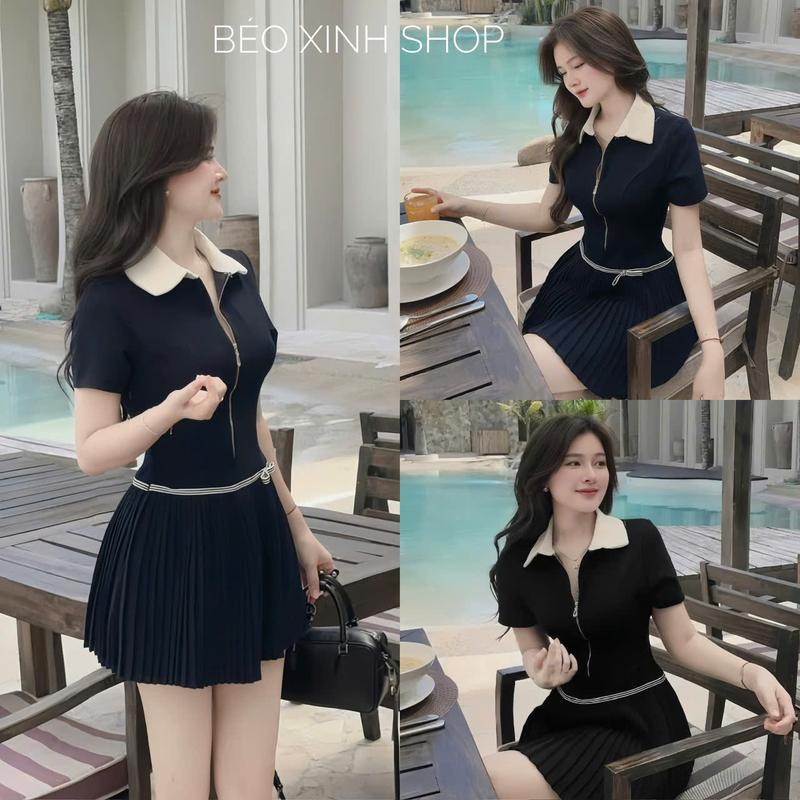 Đầm Thiết Kế Công Sở Nữ Cổ Bẻ Phối Màu Thiết Kế Xếp Ly Trẻ Trung (Vải Tuyết Mưa) Cao Cấp Thanh Lịch Cho Các Nàng Bigsize 40–95kg Thời Trang Nữ Béo Xinh Shop - A.1599