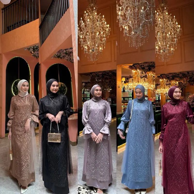LINNI DRESS SILK PREMIUM MIX BRUKAT VARIASI TULLE / DRESS PESTA KONDANGAN BRIDESMAID MEWAH SIMPLE ELEGANT / DRESS KONDANGAN KEKINIAN 2024 Muslim Panjang Wanita Gamis Lebaran