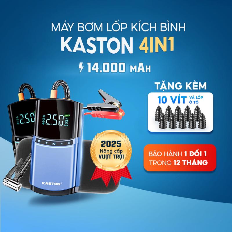  Bơm lốp kích bình ô tô 4in1 Kaston 14.000 mAh - Tích hợp Sạc dự phòng và đèn chiếu sáng - Đầy đủ phụ kiện đi kèm 