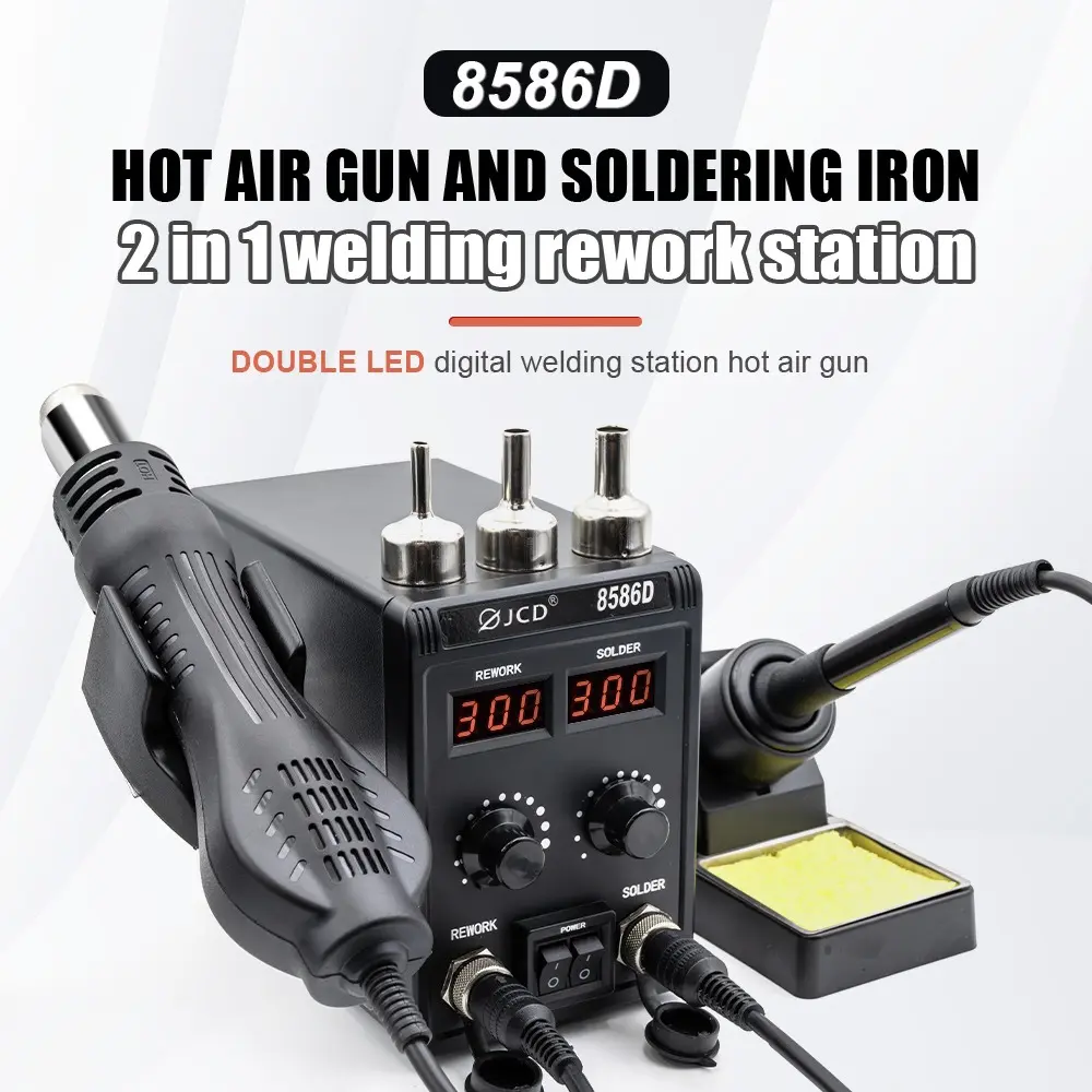 JCD 8586D Hot Air Rework Station Soldering Iron Station for Microscope Soldering Electronics Repair PCB Desoldering