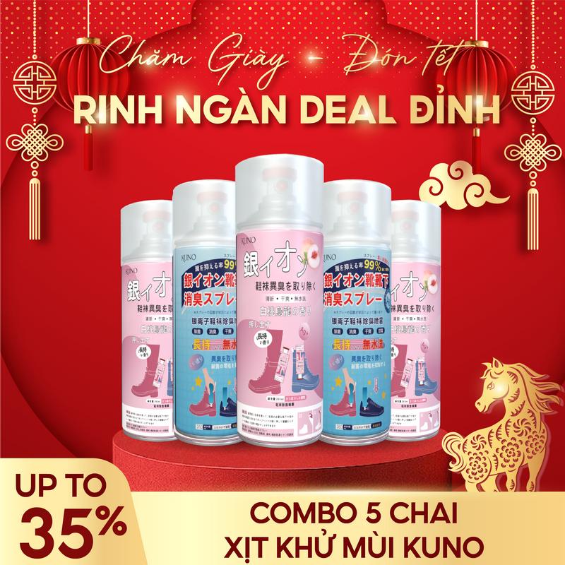 Combo 5 chai xịt khử mùi giày dép KUNO chống hôi chân lưu hương thơm mát