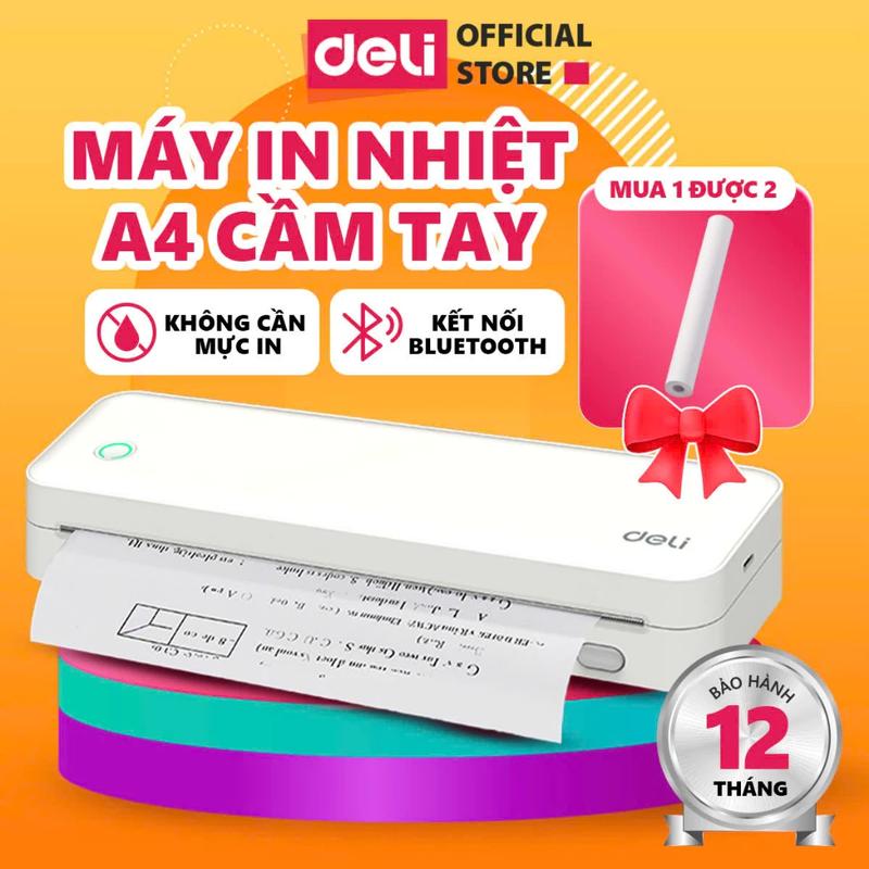  Máy In Nhiệt A4 Deli Mini Bluetooth Nhỏ Gọn Máy In Cầm Tay Không Cần Mực Kết Nối Qua Điện Thoại Máy Tính 
