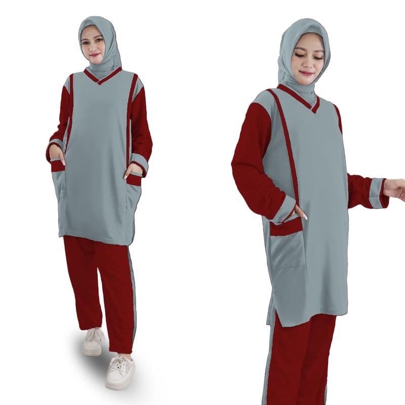 LM 17561-17569 Baju Setelan Wanita TUNIK MUSLIMAH SET JUMBO Tunic Bahan Babyterry Premium Big Size XL-XXXL 3