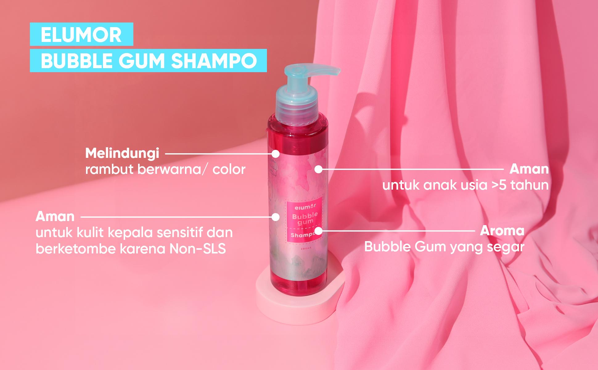 Elumor Bubblegum Shampoo Non SLS Termurah 200ml Hair Care Rambut Rontok Kulit Kepala Sensitif