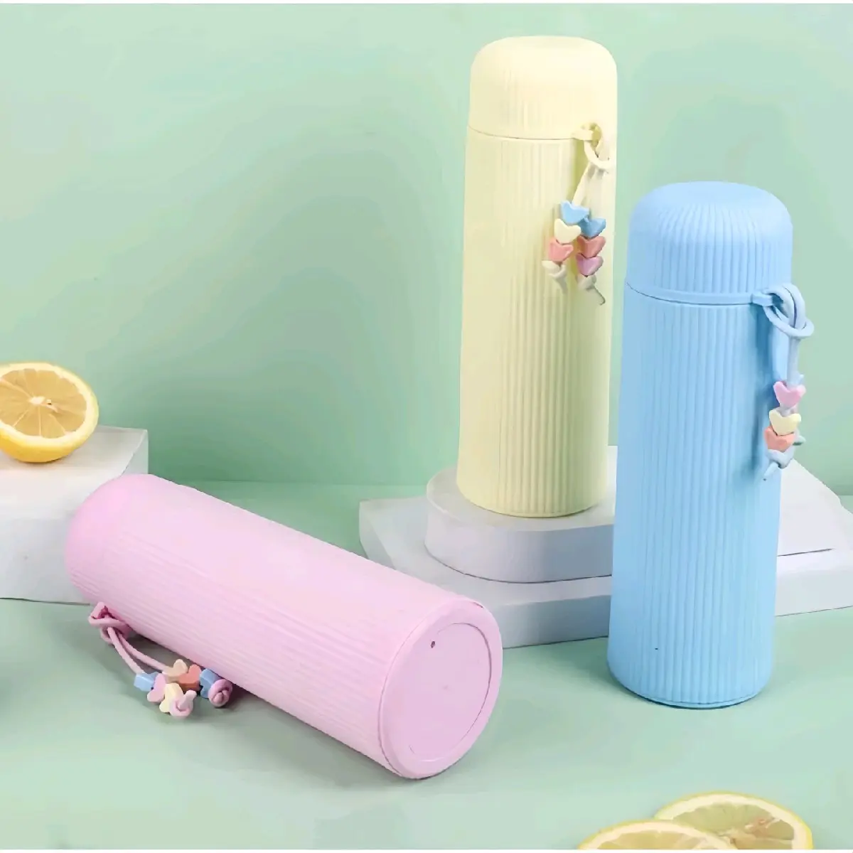 Botol Minum Kaca Macaron 500ml Polos Warna Lucu dengan Tali Gandul dan Tutup Karet - Putih, Kuning minumlucu