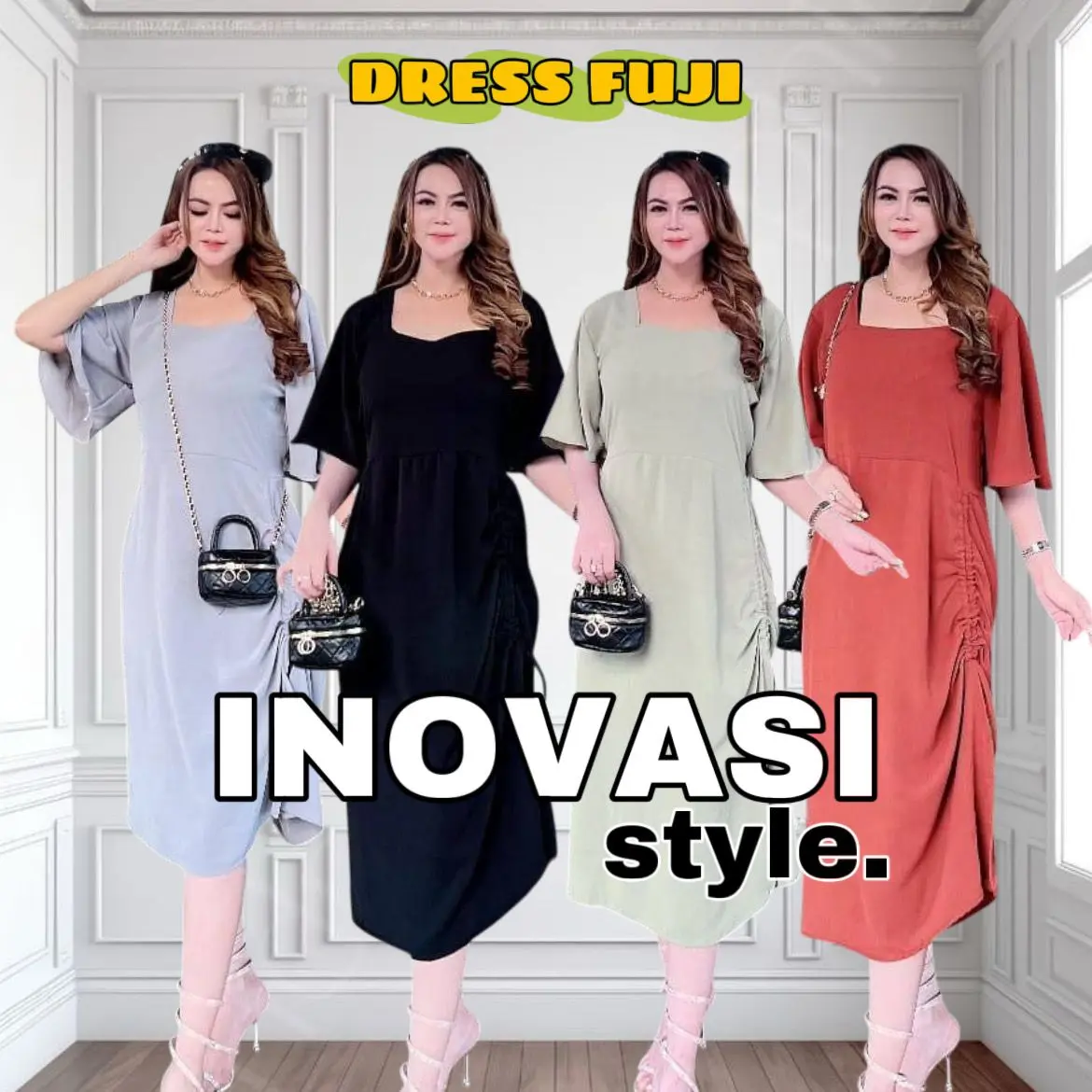 Dress Fuji Trendy Daster Polos Lengan Pendek Elegant LD110 PB115