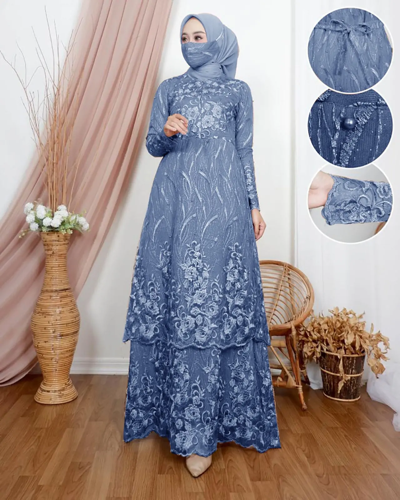 MAXI VIRA (M-XXXL) GAMIS TERLARIS GAMIS PESTA GAMIS KONDANGAN GAMIS TERLARIS GAMIS BUSUI SLETING DEPAN Bordir Masker