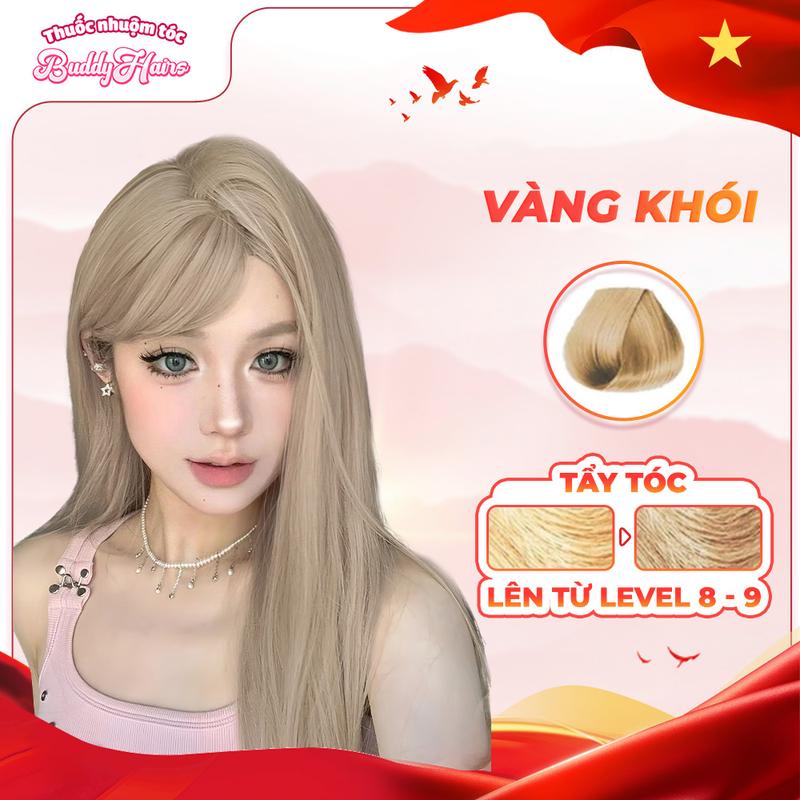 Thuốc nhuộm tóc VÀNG KHÓI cần dùng tẩy tóc Buddyhairs tặng kèm găng tay mũ trùm trợ nhuộm tiện ích