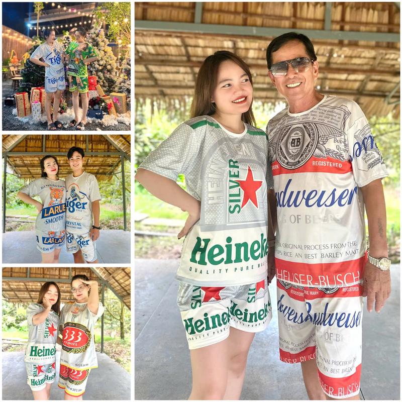 Mẫu đồ bộ quần đùi tay ngắn hoạ tiết bia Larue Tiger và Ken đủ size từ 7kg đến 85kg, chất thun mềm mịn mát