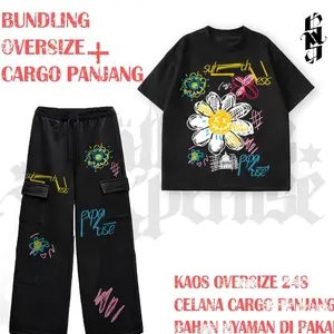 Synthesis Expertise Bundling Kaos Oversize Dan Celana Panjang  SE FLOWER Bundling Cocok Santai/Indoor Olahraga/Outdoor Fleece Tebal