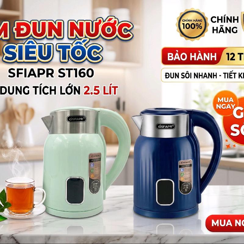Oshiapr Bình Nấu Điện 2.5L Model ST160 - Thiết Kế Hiện Đại, An Toàn & Tiện Lợi Cho Cuộc Sống Hàng Ngày