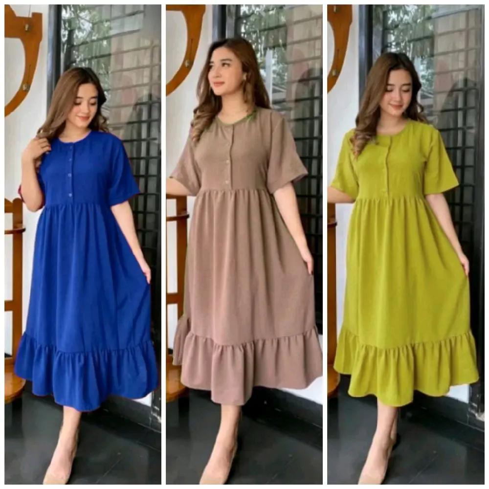 BISA PILIH WARNA Paket Daster 100 dapat 3 pcs nadira dress remaja wanita crinkle airflow busui bumil murah terbaru kekinian paket usaha daster vina viral Tebal Nyaman Kancing Dewasa Rayon kringkel