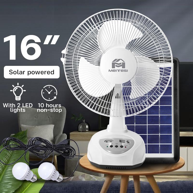 Solar electric fan 12 inch rechargeable 2 LED lights 220V AC - TikTok ...