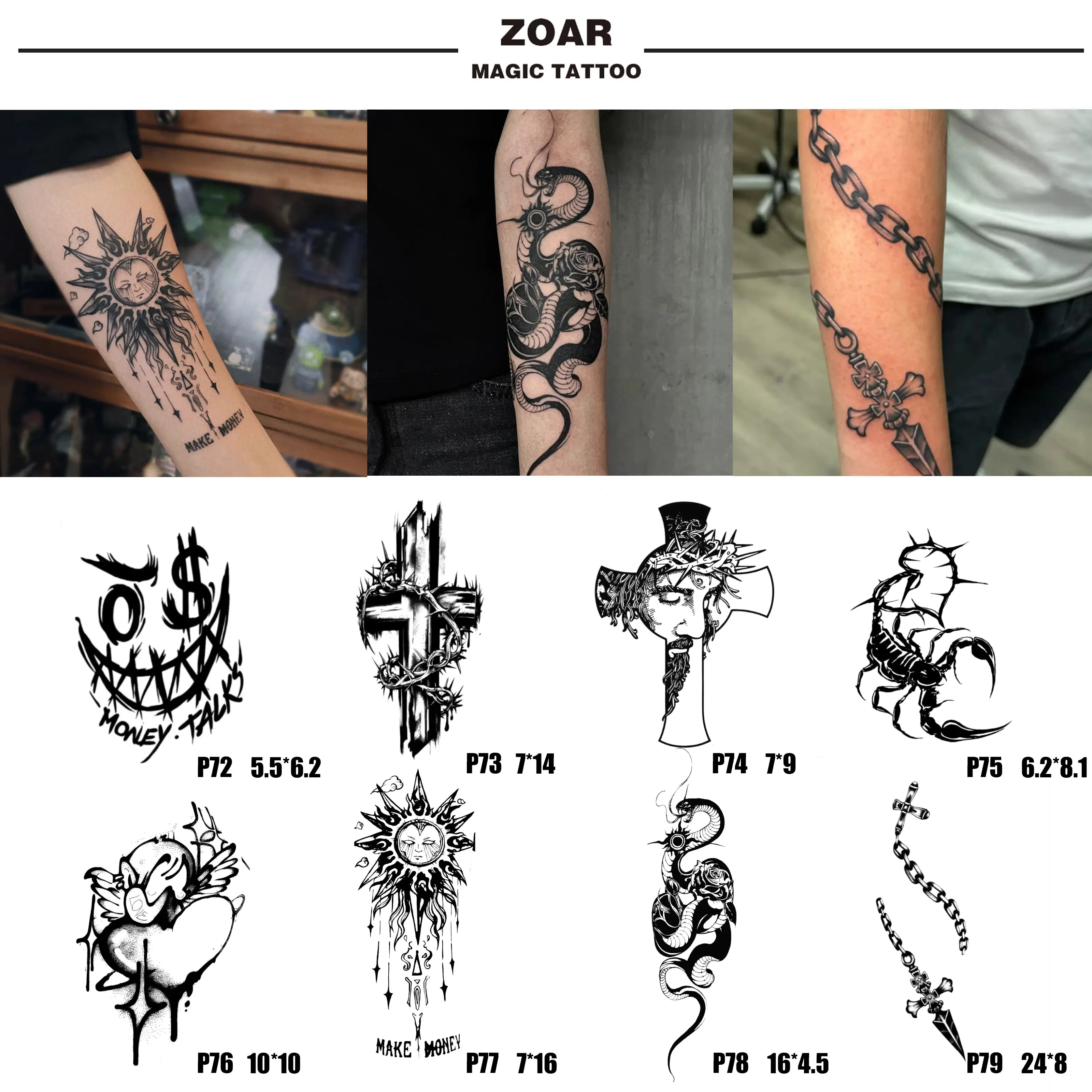 Temporary tattoo sticker ZOAR-85【Thorn Snake】Long-lasting tattoo adhesive art decoration for men and women.