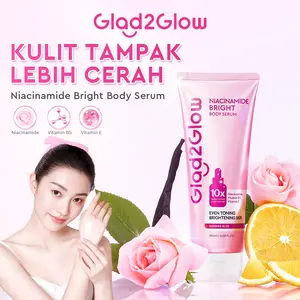 [10K EXTRA DISCOUNT] Glad2Glow Niacinamide Bright Body Serum-Body Lotion Badan Pencerah Pelembab Vitamin B5 & E Skin Brightening Glowing Elastisitas Kulit Lembut Aroma Citrus Floral Vanila Ringan Cepat Serap No Sticky