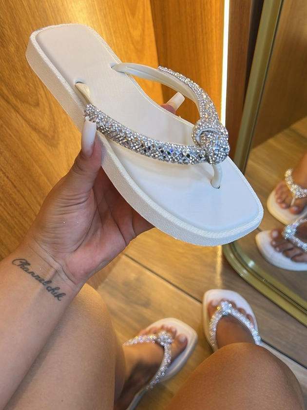 Chinelo Feminino Luxo Strass Brilhante Macio Leve
