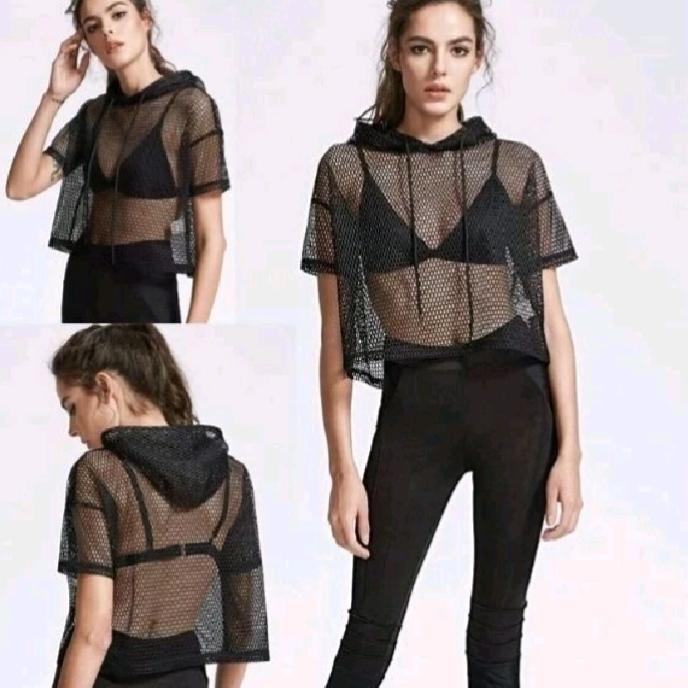 Blouse Jaring Wanita Korean Style Kaos Jaring Croptop Hodie Crop 3/4 Kaos Olahraga Korean Style Baju Olahraga Sport