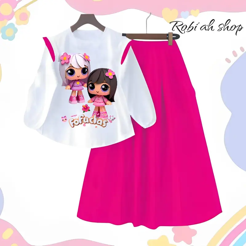 Setelan baju rok cargo Motif Gadis cantik fashion muslim anak setelan  crinkle  anak  perempuan 1