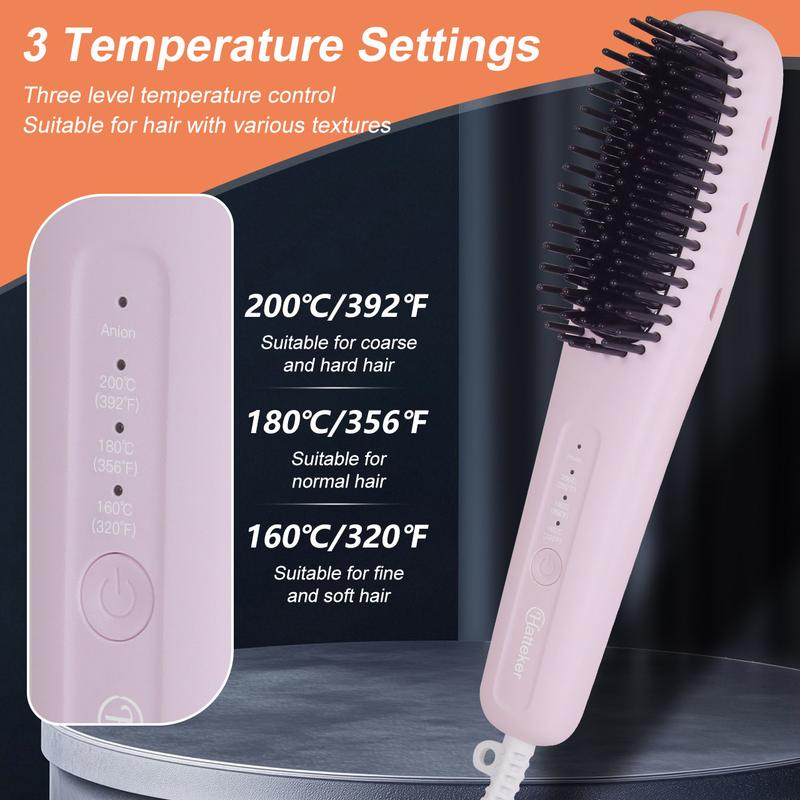 Hatteker Negative ion straightener, multiple temperature regulating straightening comb, straightening comb styling tool, dual-use for curling and straightening hair, suitable for frizzy hair texture, easy styling 5