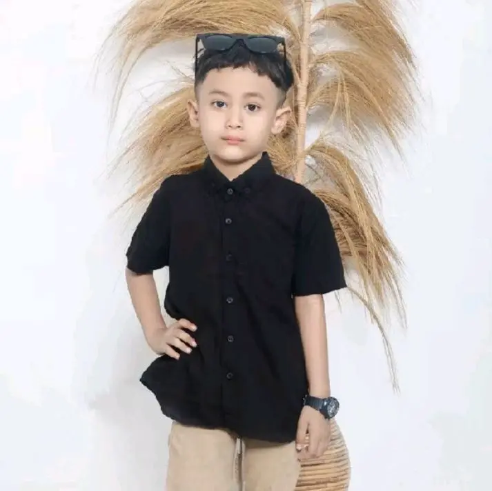 kemeja anak laki laki lengan pendek baju anak kain katun Hem polos anak Fashion