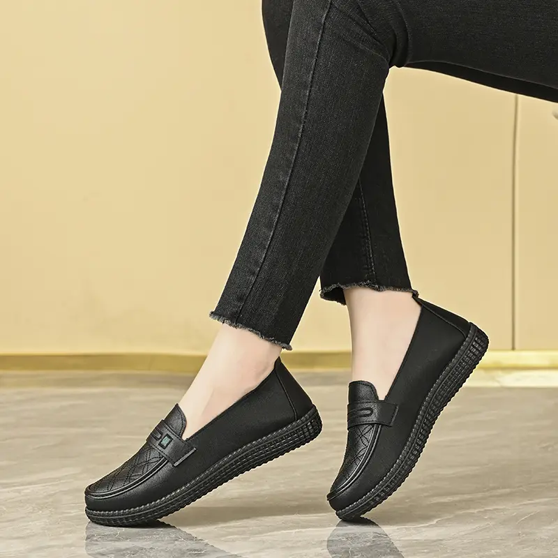 Sepatu Wanita Flat Shoes Wanita Kulit Korea Kulit Asli Fashion Terbaru Sepatu Kantor Elegan Nyaman Bernapas Ringan Kasual Karet 4