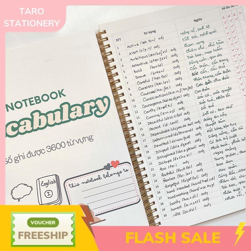 Sổ tay B5 học từ vựng Tiếng Anh, Trung, Hàn, Nhật ghi chép từ Taro Stationery