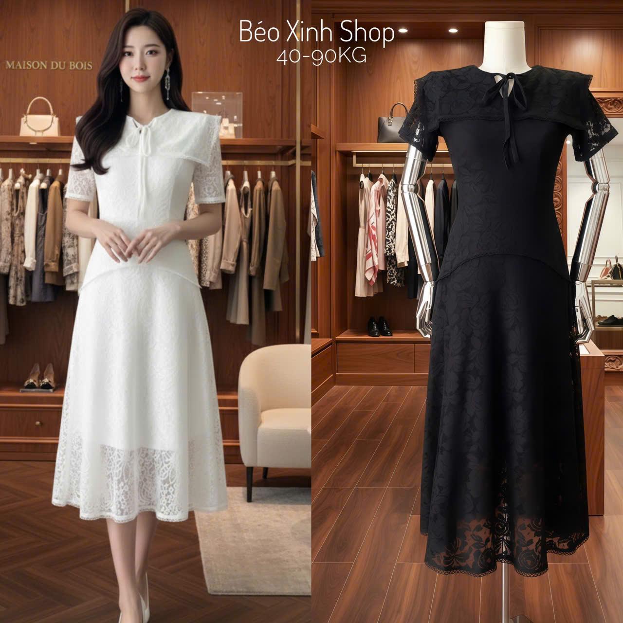 Váy Dự Tiệc Thiết Kế Dáng Dài 2 Lớp Ren Tiểu Thư Phối Nơ (Vải Ren 2 Lớp) Cao Cấp Thanh Lịch Sang Trọng Cho Các Nàng Bigsize 40–90kg Thời Trang Nữ Béo Xinh Shop - A.1728