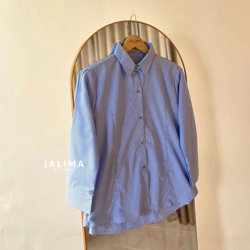 JALIMA Julia Top Kemeja Slim Fit Salur Stripe Tali Belakang 2