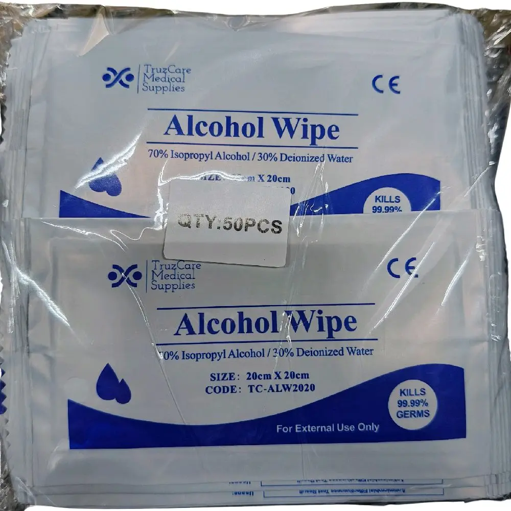 Alcohol Wipes, 70% Isopropyl Alcohol, Individually pack, 20x20cm, 50s