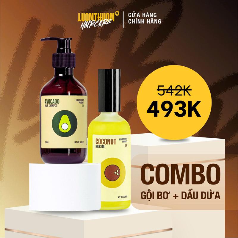 Combo Dưỡng Tóc Tinh Dầu Dừa Biotin & Dầu Gội Bơ Luomthuom Haircare - Dưỡng Ẩm, Giảm Gãy Rụng, Giảm Khô Xơ Chính Hãng