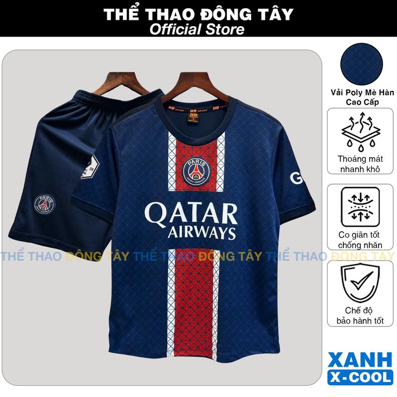 Bộ Quần Áo Bóng Đá Paris Xanh Đen 2025 2026 - Vải Thun Mè Hàn X-Cool Cao Cấp Thoáng Mát, Logo Thêu - Thể Thao Đông Tây