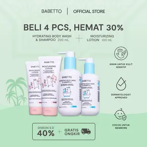 Babetto 4PCS Baby Sensitive Care Set - Sabun Shampoo 2in1 200ml+ Moisturizing Lotion 100ml Perawatan Bayi dan Anak Kulit Sensitif Kering dan Eczema