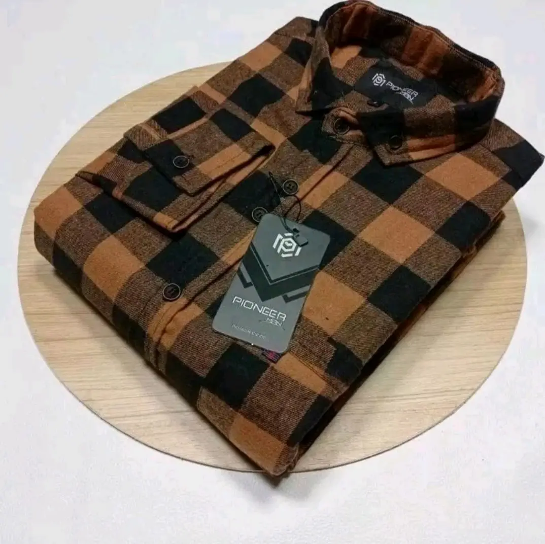 PWL06-Kemeja Flanel Pria Wanita Uniseks Lengan Panjang Motif Kotak Catur Orange Casual Formal Distro Distro Formal
