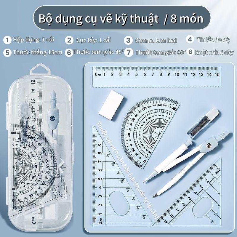 Bộ Compa Thước Chuyên Dụng Cho Học Sinh: Dụng Cụ Vẽ Hình Thi Cử, Thước Tam Giác Trong Suốt-quà Tết