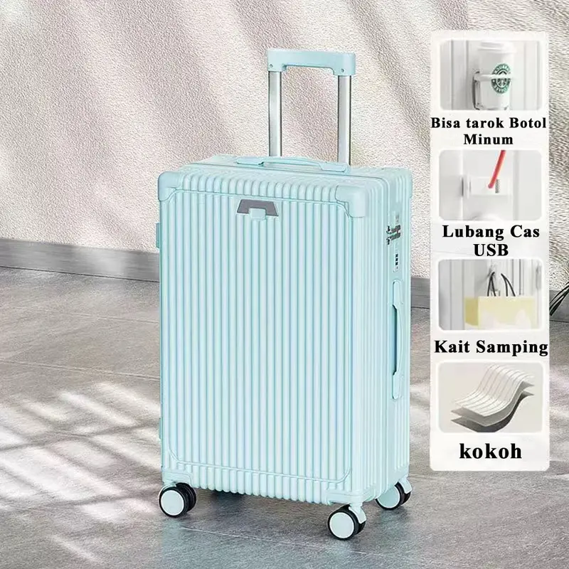 [[Three Sheep Network]] Koper A607 ZIPPER KAPASITAS BESAR Cabin  20/24 INCH Bagasi Stand Cup Charger Usb Koper Terbaru 2024 - Kokoh, Trendi, dan elegan 5