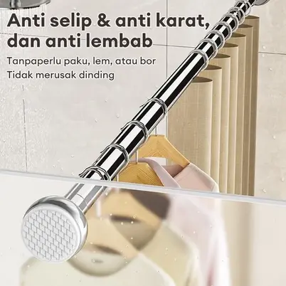 Stainless Steel Tiang Gorden Tiang Hordeng Fleksibel Tongkat Kamar Mandi Tanpa Paku