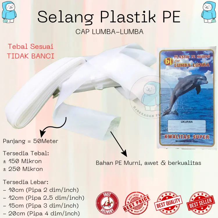 [50 Meter] Selang Plastik PE Diesel Irigasi Sawah Cap Lumba Lumba | Selang Air Lentur, Tahan Panas, Anti Bocor, Cocok Pompa, Drip & Pertanian