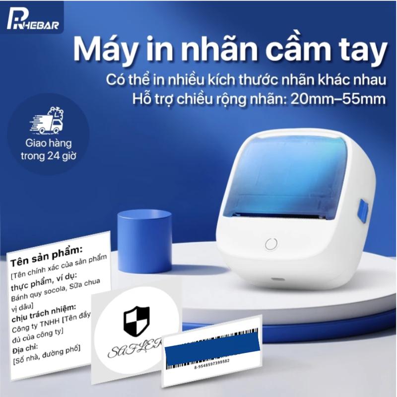 Rhebar B21 Máy In Nhãn Nhiệt Mini Bluetooth Không Cần Mực Máy Làm Nhãn Có Băng Dính