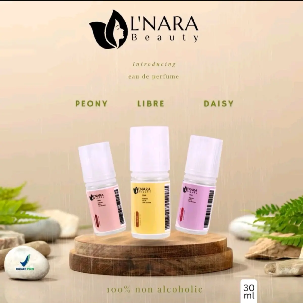 dapat 3 parfum bibit 100% Non alkohol L'nara 30ml botol tetes Eau de parfum wangi tahan lama Perfume Elegant Pear Box